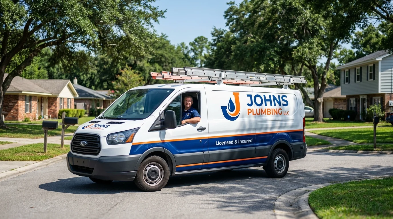 Johns Plumbing LLC service van in Greensboro, GA