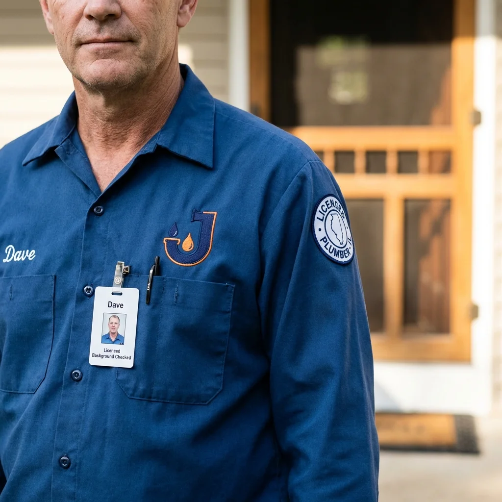 Licensed plumber showing ID badge in Greensboro, GA