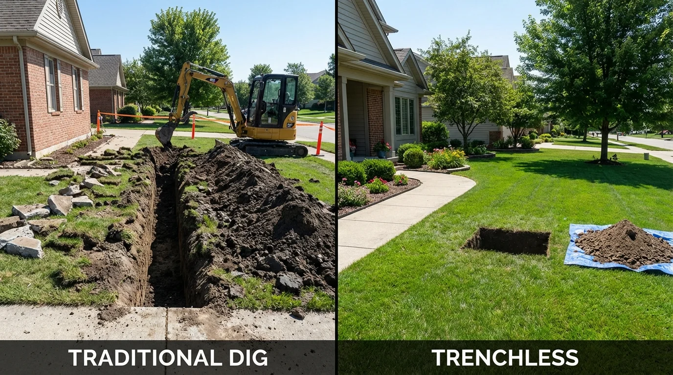 Trenchless sewer repair with minimal yard damage versus traditional excavation in Greensboro, GA